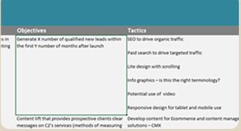 Objectives and Tactics worksheet
